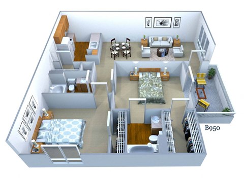 a 3d floor plan of a house with an open living room